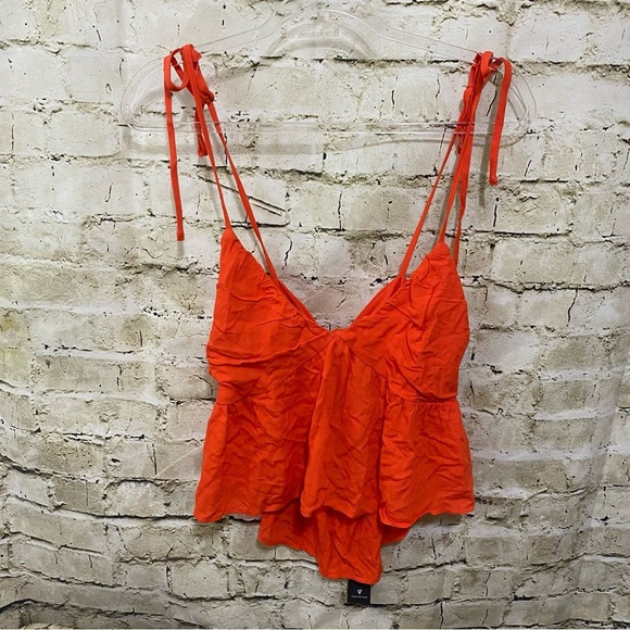 NWT Lulus Orange V Neck Cropped Open Back Tie Rank Top - Picture 1 of 5